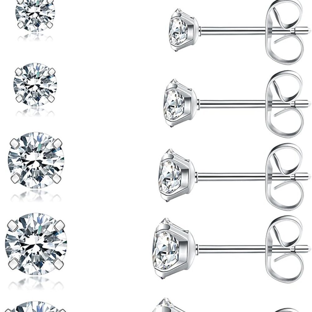 6 Pairs Hypoallergenic Stainless Steel Cubic Zirconia Stud Earrings Set Women